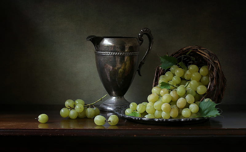 Fruits, Grapes, Basket, Jug, Still Life, HD wallpaper