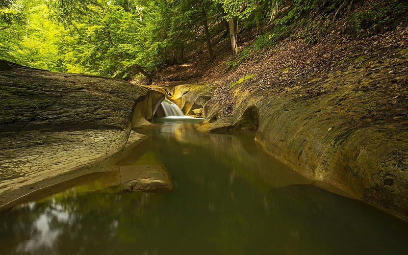 Probably the most perfect swimming hole - Upstate NY, trees, rocks, forest, pond, HD wallpaper