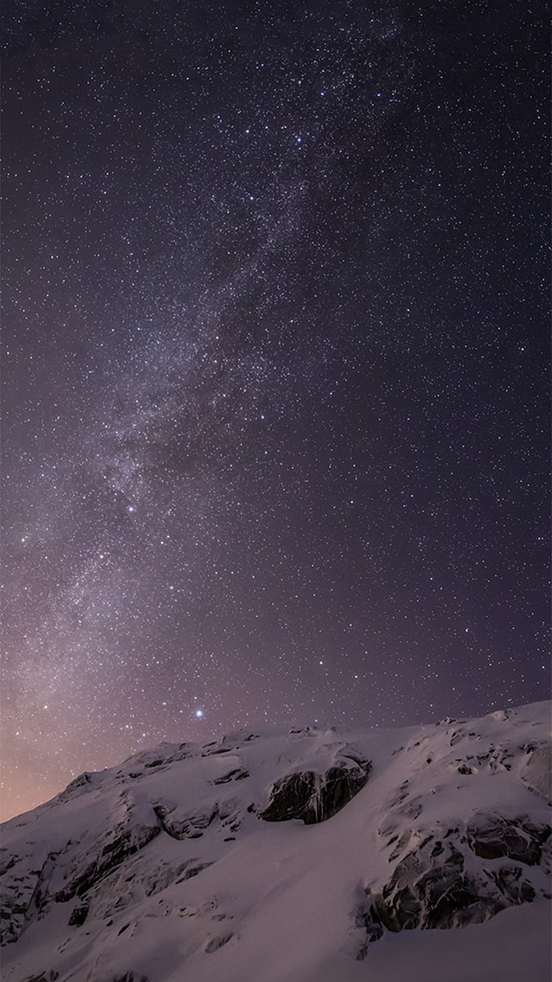 night, starry sky, snow mountain, HD phone wallpaper