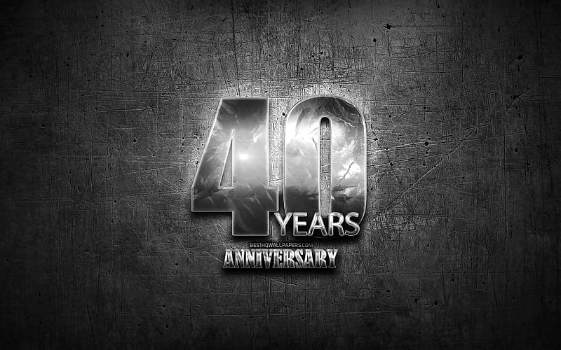 40 Years Anniversary, silver signs, creative, anniversary concepts, 40th anniversary, gray metal background, Silver 40th anniversary sign, HD wallpaper