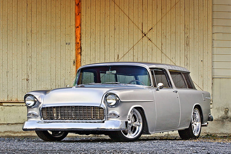1955 Chevy Nomad, Classic, Silver, GM, Wagon, HD wallpaper