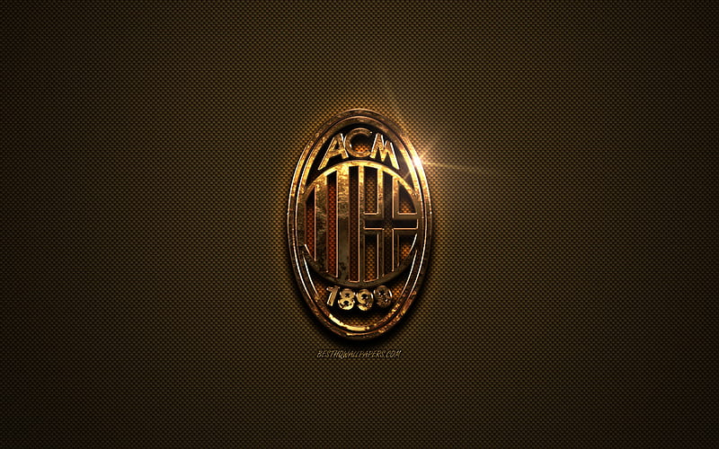 AC Milan, golden logo, Italian football club, golden emblem, Milan, Italy, Serie A, golden carbon fiber texture, football, Milan logo, HD wallpaper