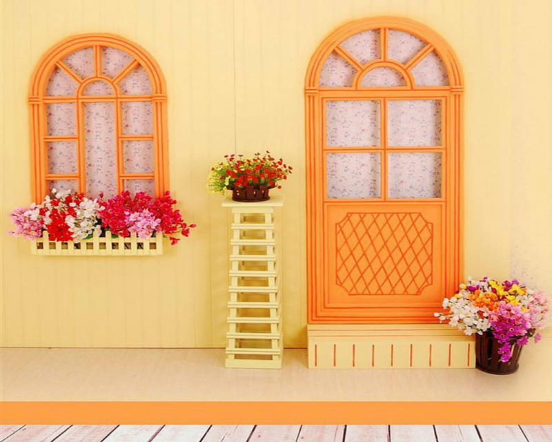 Home Style, home, flowers, window, door, HD wallpaper
