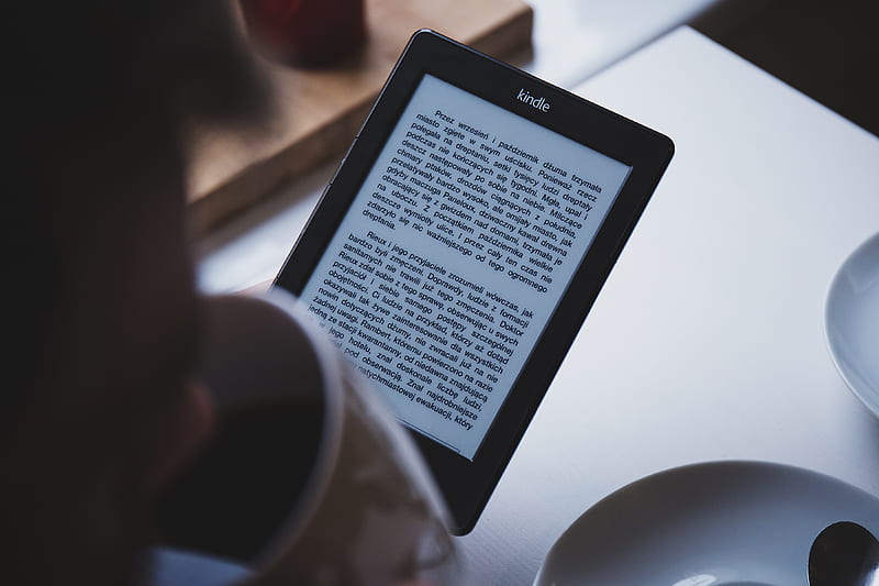 turned on black Amazon Kindle e-book reader, HD wallpaper