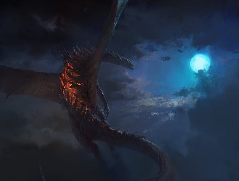 Dragon Art Fantasy Moon Luminos Moon Sky Night HD Wallpaper Peakpx