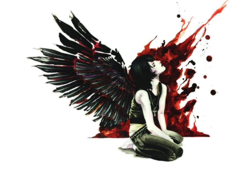 dark angel, gothic, abstract, blood, HD wallpaper