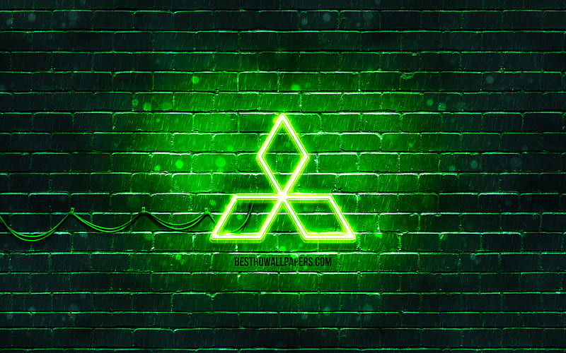 Mitsubishi green logo green brickwall, Mitsubishi logo, cars brands, Mitsubishi neon logo, Mitsubishi, HD wallpaper