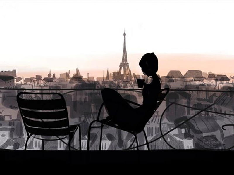 by Sophie Griotto, art, the eiffel tower, france, view, balcony, painted, HD wallpaper