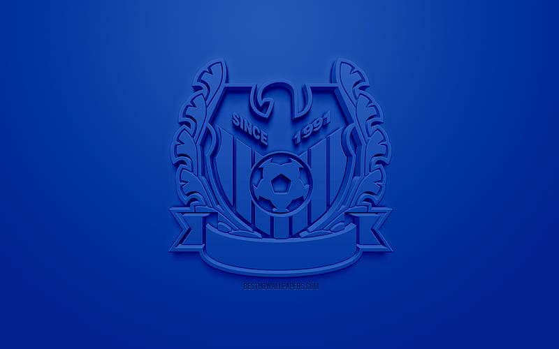 Gamba Osaka, creative 3D logo, blue background, 3d emblem, Japanese football club, J1 League, Osaka, japan, 3d art, football, stylish 3d logo, G-Osaka, HD wallpaper