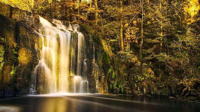 Cascade Wood of Lime, Auvergne, France, cascades, ricer, water, rocks, trees, HD wallpaper