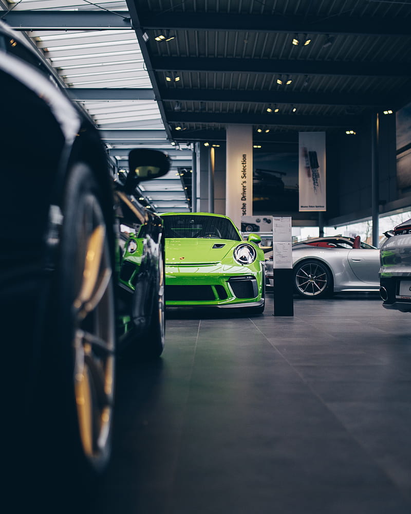 car, sports car, parking, green, HD phone wallpaper