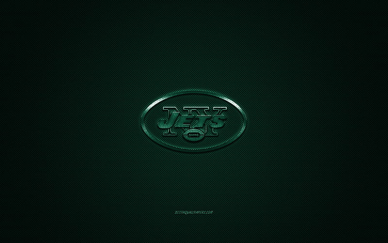 New York Jets, American football club, NFL, Green logo, Green carbon fiber background, American football, New York, USA, National Football League, New York Jets logo, HD wallpaper