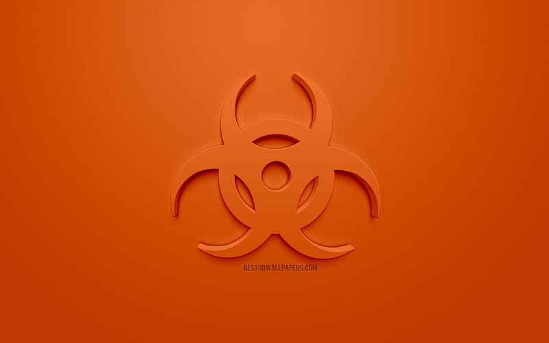 Biological hazard 3d sign, biohazard 3d icon, orange background, creative 3d art, warning signs, 3d icons, biohazard symbol, HD wallpaper