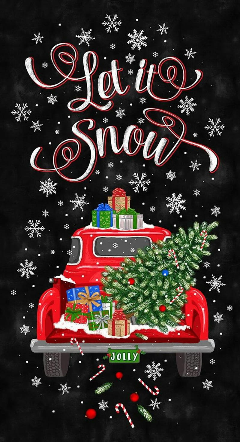 Let It Snow, black, christmas, red, santa, seasonal, winter, HD phone wallpaper