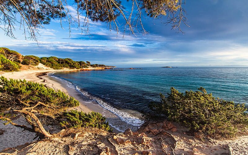 Corsica, Mediterranean Sea, France, beach, morning, sunrise, coast, HD wallpaper