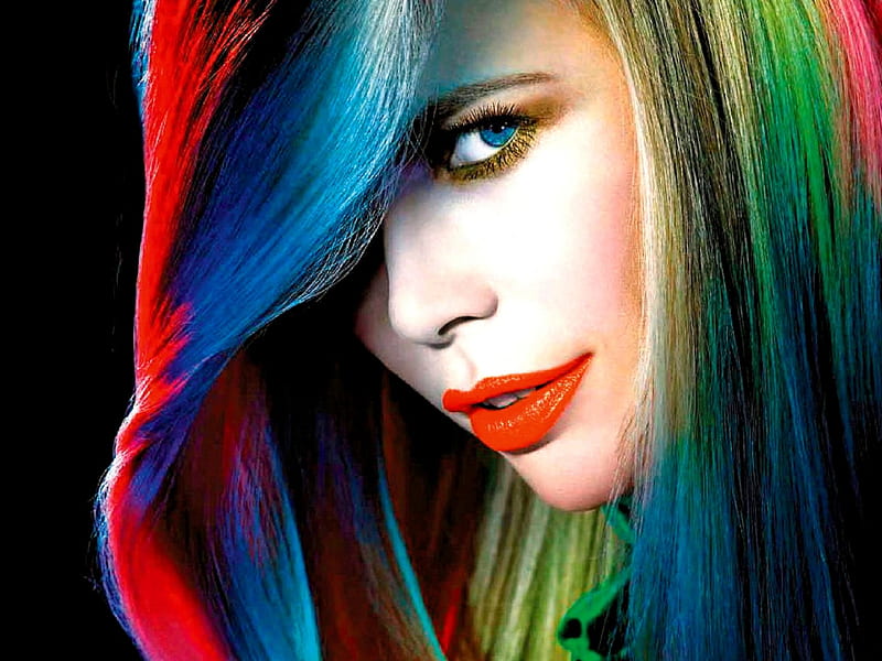 RAINBOW BEAUTY, hair, model, beauty, face, rainbow, HD wallpaper