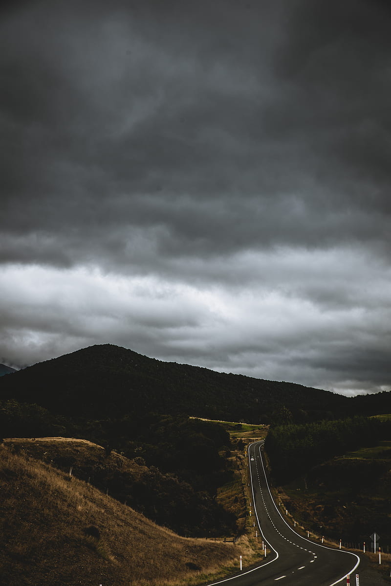 top view of gray roadway between hills, HD phone wallpaper