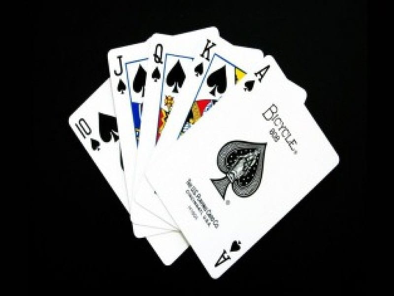 ROYAL FLUSH, black, cards, spades, HD wallpaper