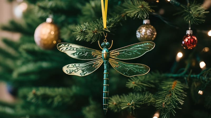 :), one, christmas, stuff, craciun, green, figurine, dragonfly, tree, libelula, HD wallpaper