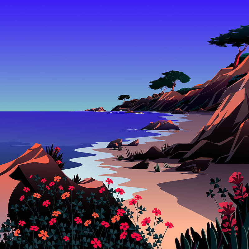 Big Sur, digital art, beach, flowers, plants, outdoors, HD phone wallpaper