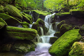 Stones, moss, waterfall, nature, HD wallpaper | Peakpx