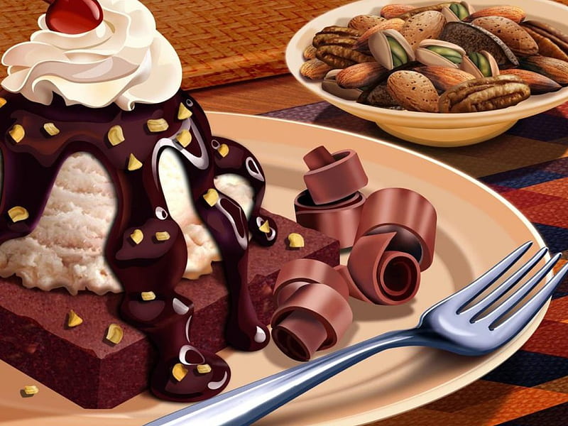 Brownie Treat, ice cream, brownie, food, chocolate, HD wallpaper