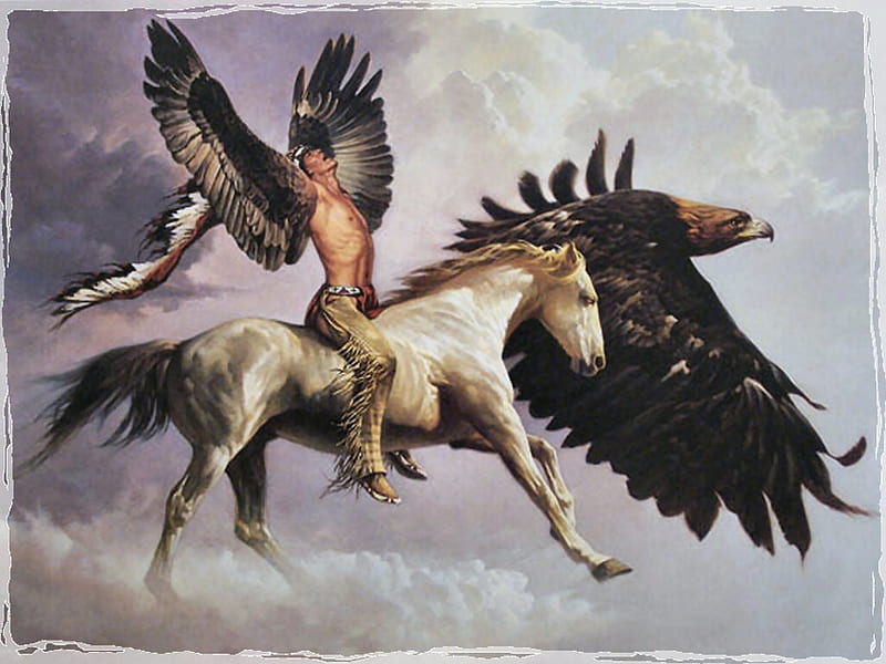 The Vision F2, art, chuck ren, eagle, brave, native american, warrior, painting, heavens, ren, HD wallpaper