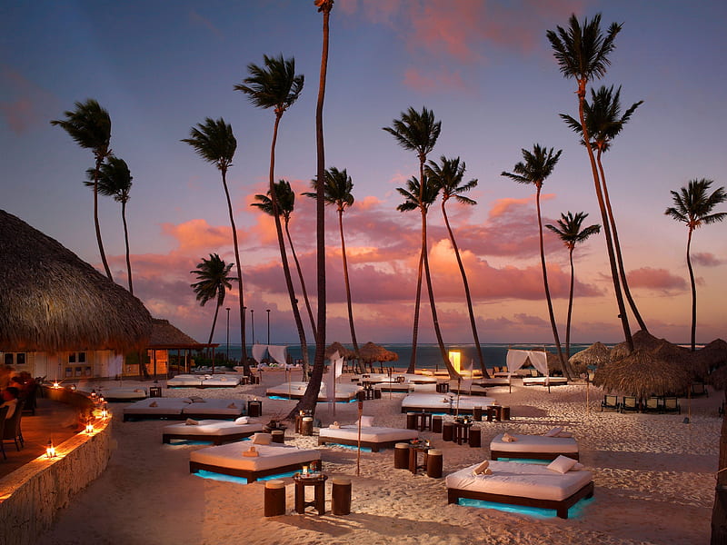 Sunset Beach, polynesia, resort, bar, dusk, sunset, twilight, sea, beach, sand, evening, south pacific, hotel, exotic, islands, ocean, paradise, island, tropical, HD wallpaper