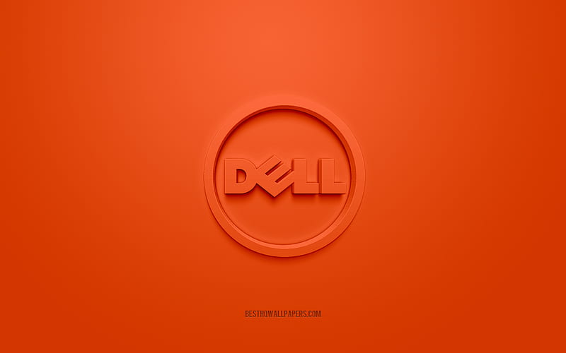 Dell round logo, orange background, Dell 3d logo, 3d art, Dell, brands logo, Dell logo, orange 3d Dell logo, HD wallpaper