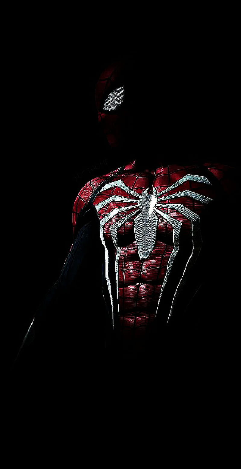Spiderman, black, dark, man, marvel, oled, red, spider, spider-man, HD phone wallpaper