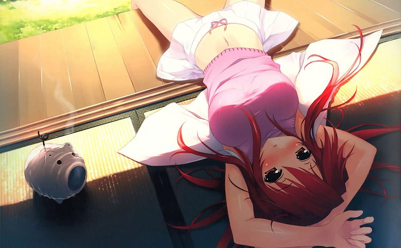 Summer Heat, summer, blushing, girl, anime, HD wallpaper