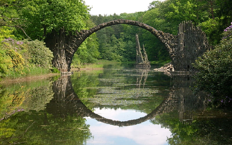Natural Bridge, forest, round, bridge, nature, river, landscape, HD wallpaper