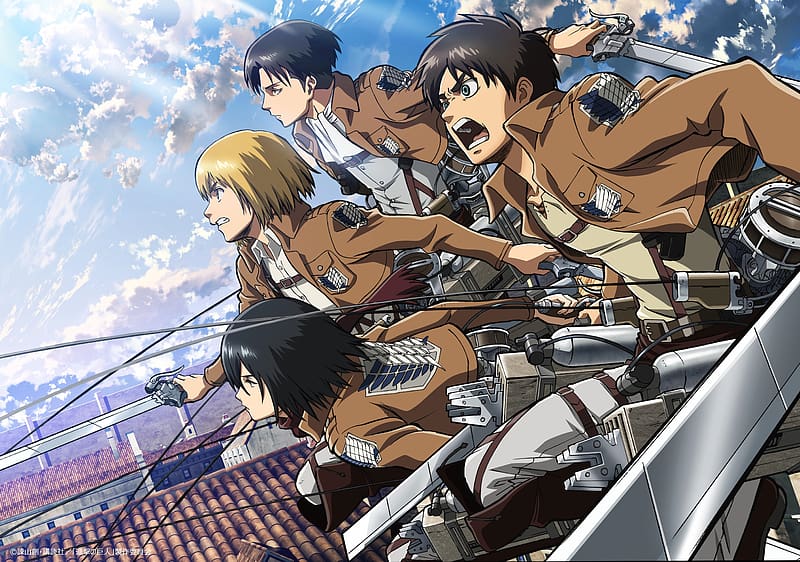 Anime, Armin Arlert, Eren Yeager, Mikasa Ackerman, Attack On Titan, Levi Ackerman, HD wallpaper