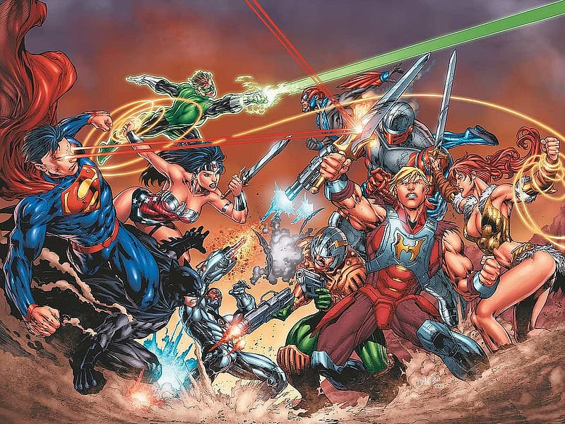 Batman, Superman, Green Lantern, Comics, Hal Jordan, Wonder Woman, Cyborg (Dc Comics), He Man, Dc Universe Vs The Master Of The Universe, HD wallpaper