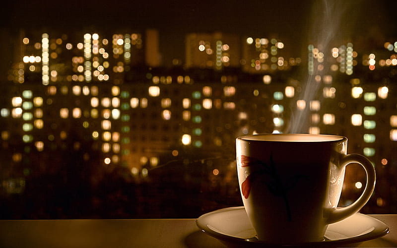 cup of coffee-The urban landscape graphy, HD wallpaper