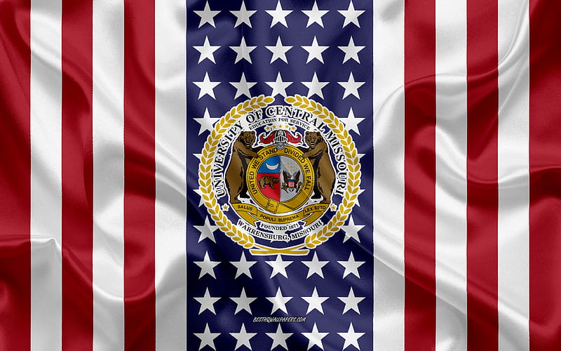 University of Central Missouri Emblem, American Flag, University of Central Missouri logo, Warrensburg, Missouri, USA, University of Central Missouri, HD wallpaper