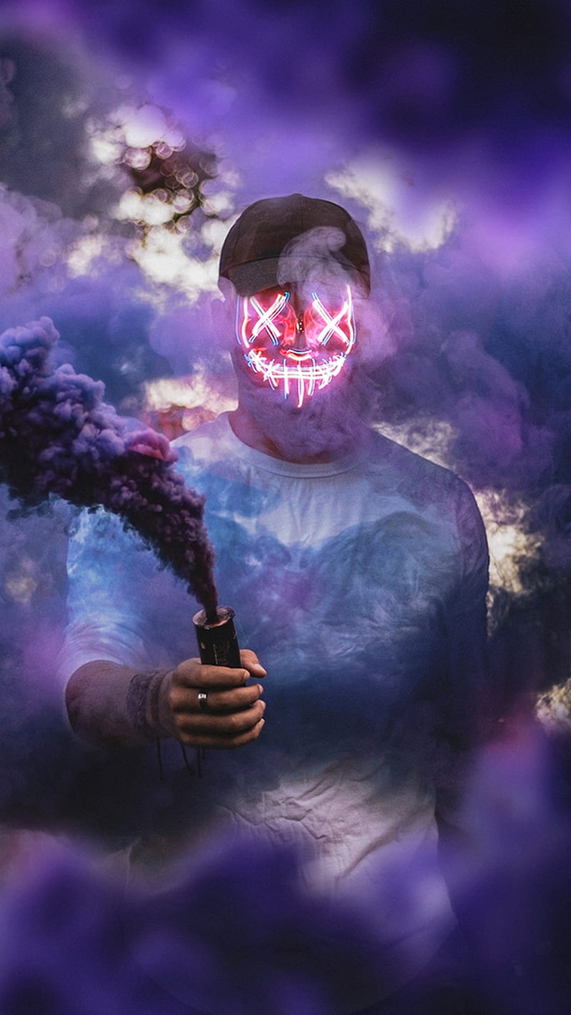 smokeymaskdude, AMAZING, creepy, dark, fog, maske, motion, purge, purple, smoke, smoke grenade, HD phone wallpaper
