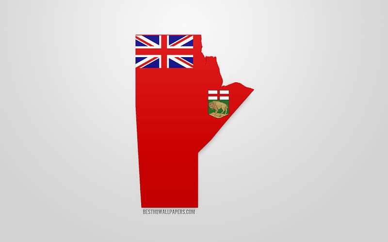 Manitoba map silhouette, 3d flag of Manitoba, province of Canada, 3d art, Manitoba 3d flag, Canada, North America, Manitoba, geography, Manitoba 3d silhouette, HD wallpaper