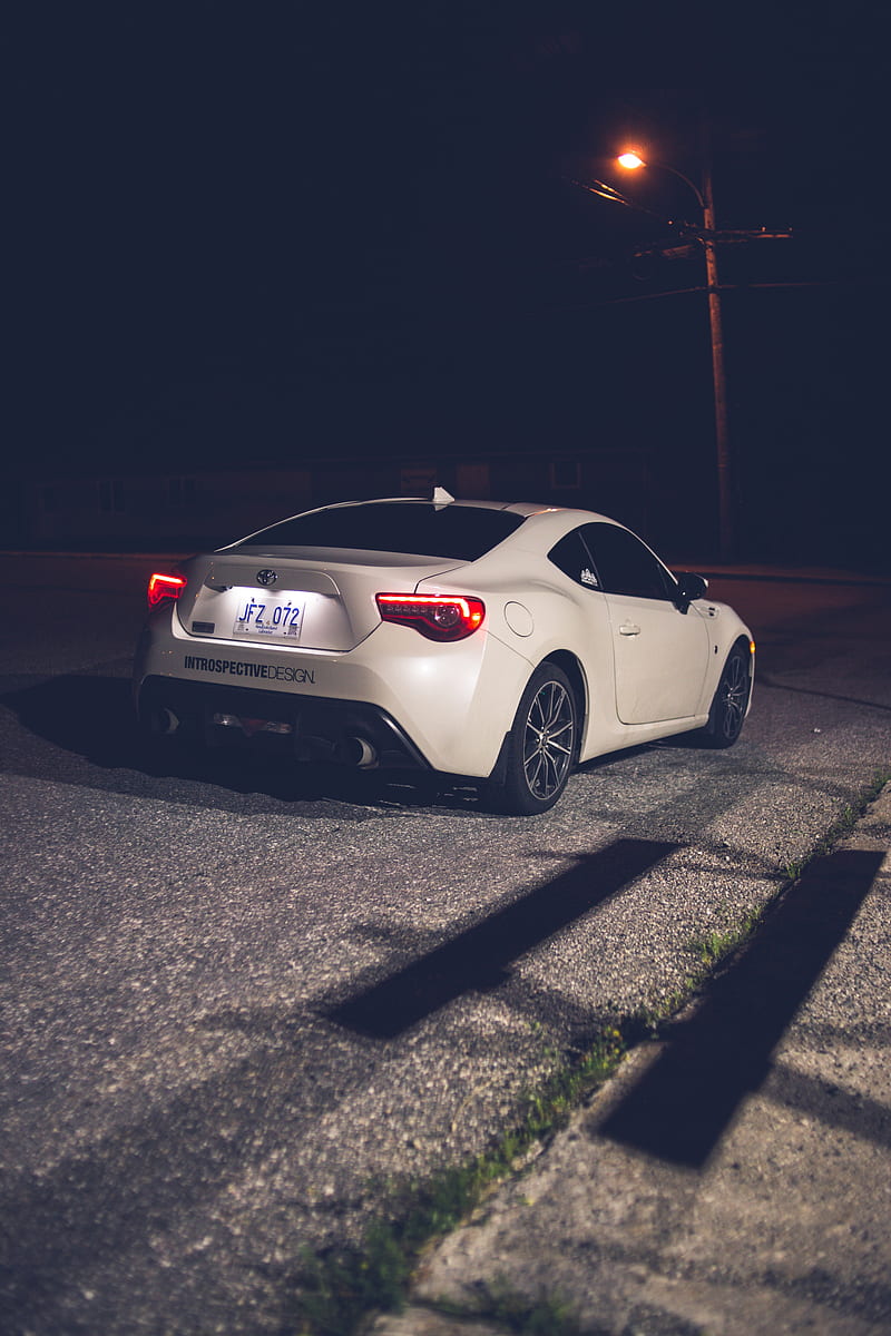 toyota, car, rear view, white, glow, HD phone wallpaper