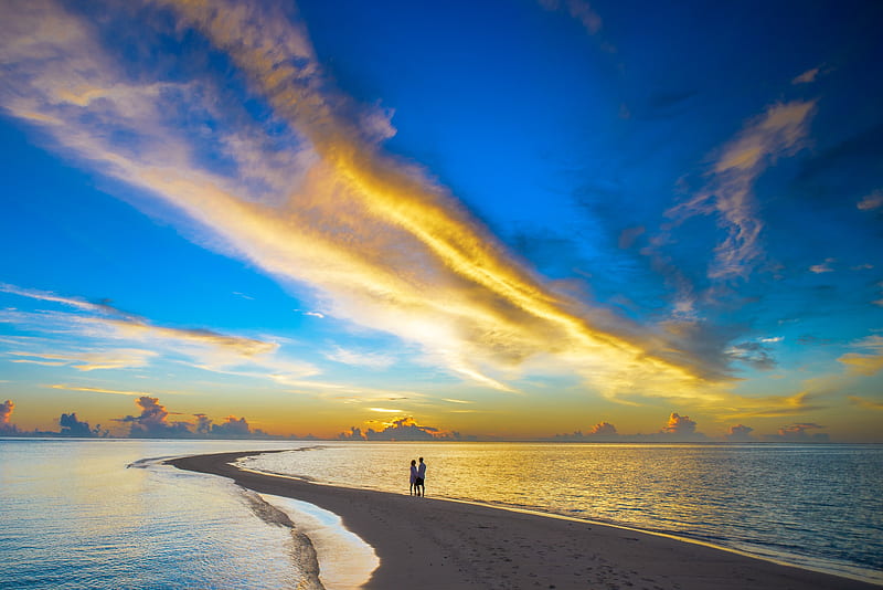 Sunset Couple Cloud Island Beach, couple, cloud, sunset, beach, island, nature, HD wallpaper