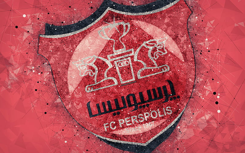 Persepolis FC Iranian football club, geometric art, logo, creative emblem, red background, Iran Pro League, Tehran, Iran, Persian Gulf Pro League, football, HD wallpaper