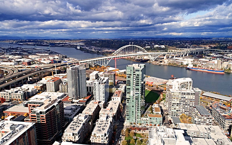 Portland skyline, USA, Fremont Bridge, Oregon, american cities, America,  City of Portland, HD wallpaper | Peakpx
