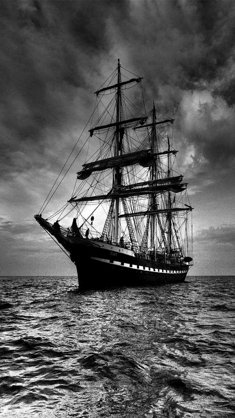 Black Ship , black , ship, water, clouds, battle, pirates, dark, HD phone wallpaper