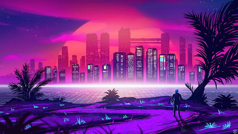 Aesthetic mountain synthwave retrowave wallpaper with a cool and vibrant  neon design, AI Generated 24209191 Stock Photo at Vecteezy
