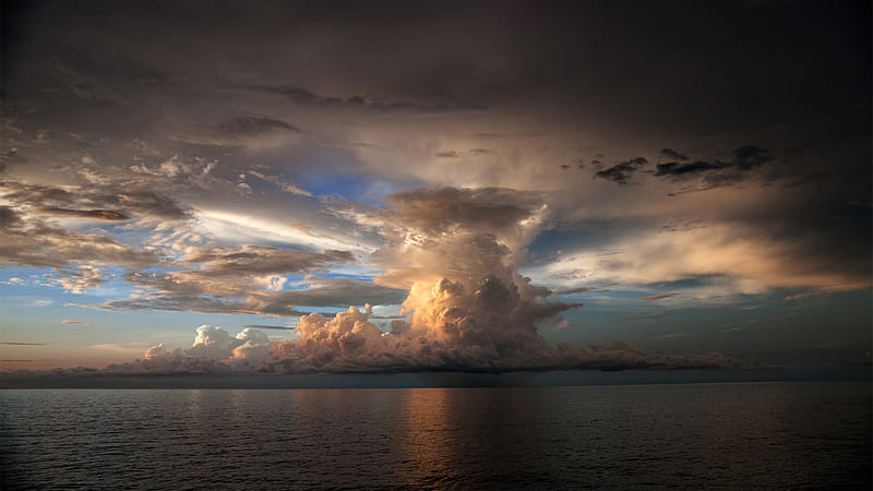 gorgeous cumulonimbus clouds over sea, horizon, clouds, cumulonimbus, sea, HD wallpaper