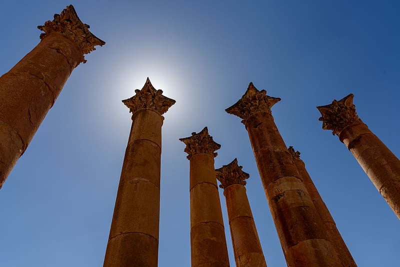 columns, architecture, ruins, sky, HD wallpaper