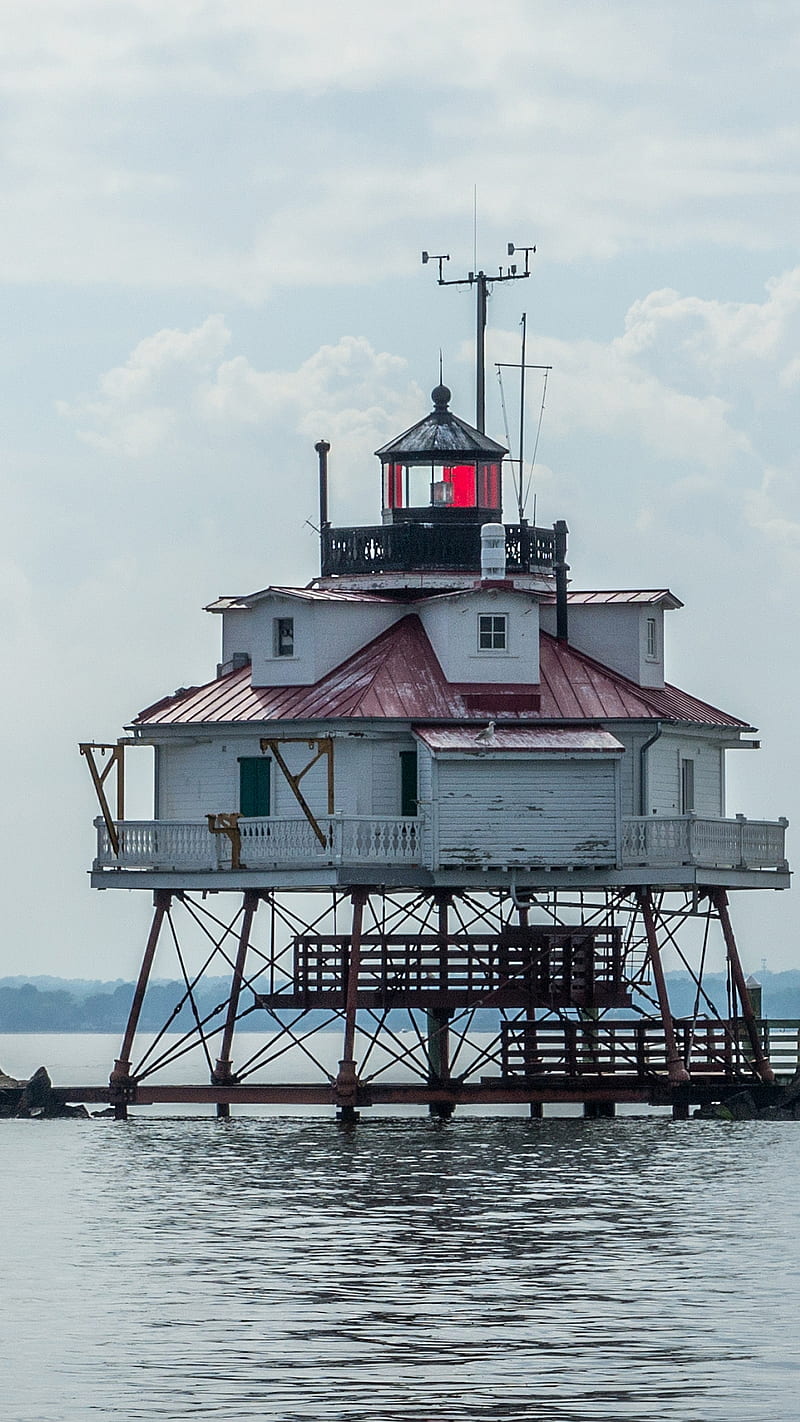 Lighthouse, chesapeake bay, thomas point shoal, HD phone wallpaper