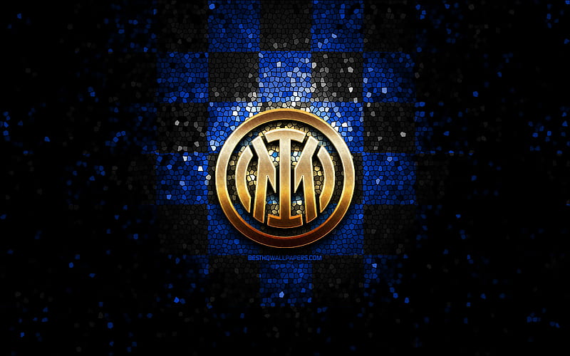 Inter Milan FC new logo, glitter logo, Internazionale new logo, Serie A, blue black checkered background, soccer, italian football club, Inter Milan logo, Internazionale logo, mosaic art, football, Internazionale, Inter Milan FC, HD wallpaper