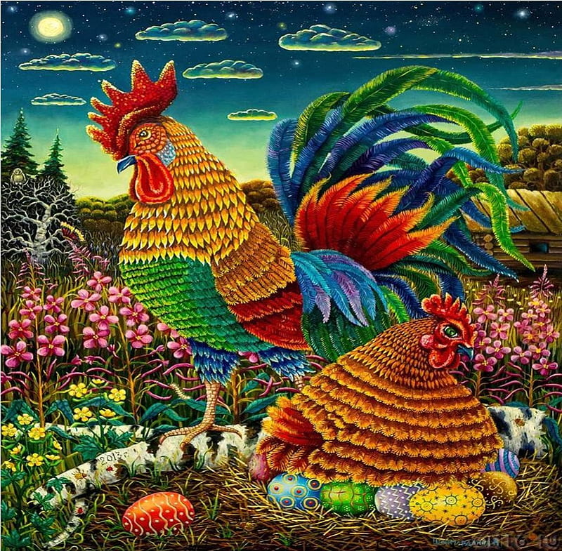 A.Shaymardanov, painting, egg, art, chicken, HD wallpaper