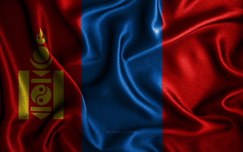 Mongolian flag silk wavy flags, Asian countries, national symbols, Flag of Mongolia, fabric flags, Mongolia flag, 3D art, Mongolia, Asia, Mongolia 3D flag, HD wallpaper